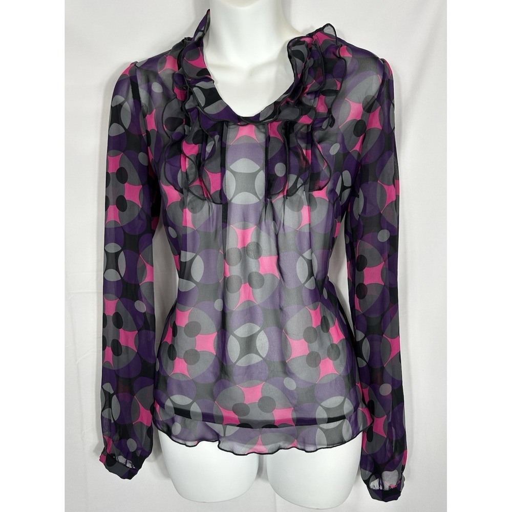 Ann Taylor Womens Sheer Geo Top Size 0 Artsy Dark Feminine Romanticโ Victorian